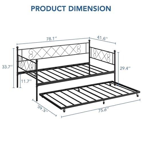 Metal Daybed with Trundle for Living Room, Bedroom and Guest Room