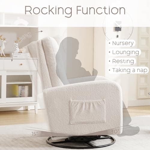 Modern Swivel Glider Rocking Chair with Storage Pocket for Living Room and Nursery White