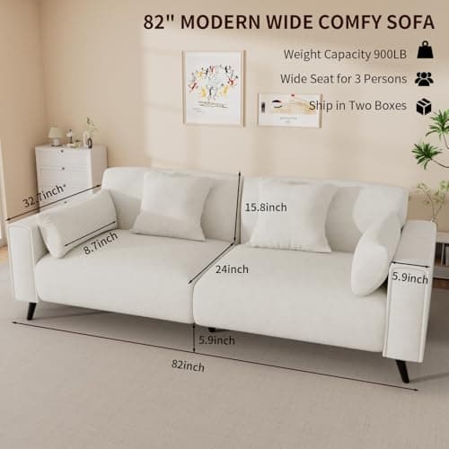 Modern Comfy 82 Sofa for Small Living Rooms, White