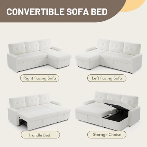 IULULU L-Shaped Boucle Sleeper Sofa with Pullout Bed and Chaise