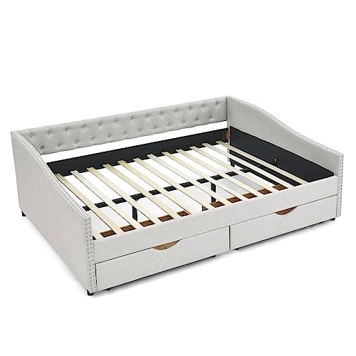 Upholstered Queen Size Daybed with Storage Drawers