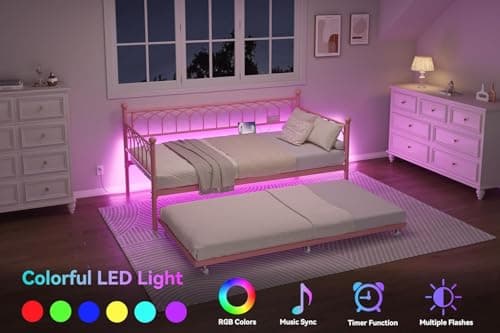 GarveeHome Twin Daybed with Trundle
| Day Bed with Charging Station & LED Lights
| Metal Sofa Bed Frame with Pull Out Trundle for Living Room and Bedroom