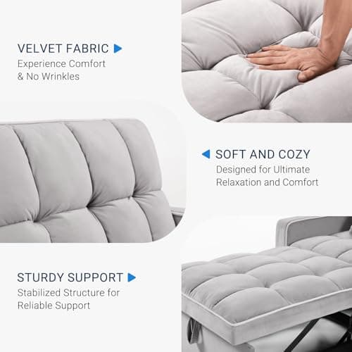 Avenco 3-in-1 Sleeper Sofa Chair Bed, 3-Level Adjust, Velvet Fabric, Grey