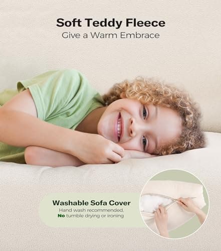 83" Teddy Fleece Loveseat Sofa for Living Room, Tool-Free Setup, Beige