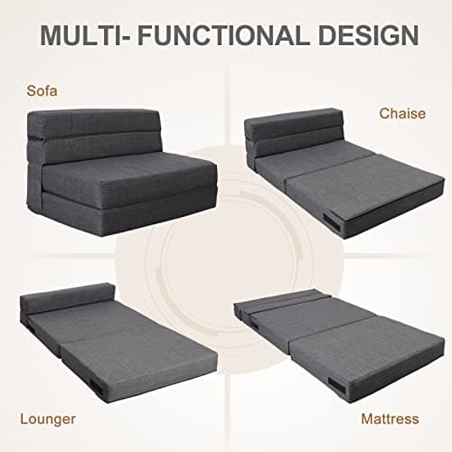 Queen Size Foldable Sofa Bed Memory Foam Dark Gray