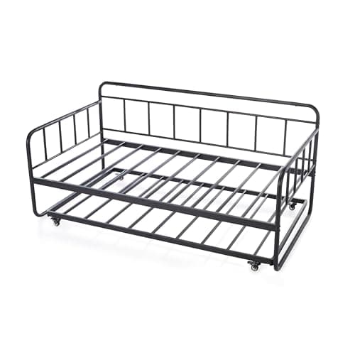 Amazon Basics Twin Daybed and Trundle Bed Frame Set, Easy Assembly, Space Saving, Suitable for Small Apartments, Strong Steel Slat Support, Black, 77.3 x 40 x 35.4 in  
Amazon Basics Twin Daybed and Trundle Bed Frame Set, Easy Assembly, Durable Const