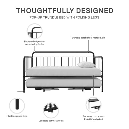 DHP Black Metal Daybed with Pop Up Twin Trundle Bed