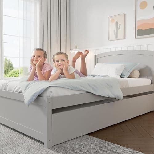 Grey Twin Pull Out Bed with Trundle and Slat Support