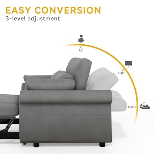 DWVO 3-in-1 Reclining Sleeper Sofa Bed, 56" Loveseat with Storage, Grey