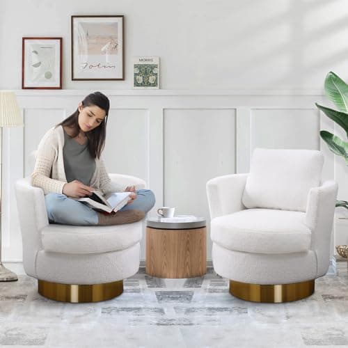 Antetek 2-Pack Swivel Barrel Chair, Blue, Living Room Accent Chair