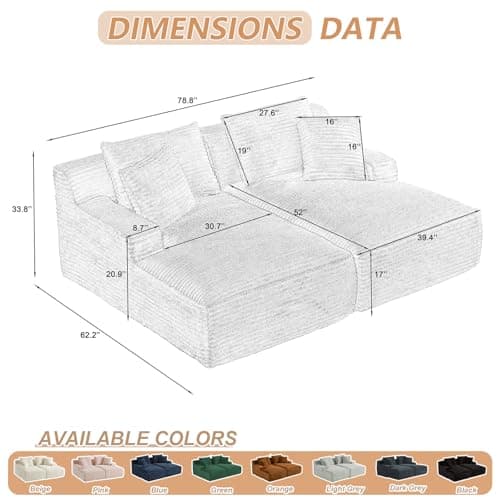 Oversized Dark Grey Corduroy Chaise Lounge Chair, Modern Recliner Sleeper Sofa for Living Room & Bedroom