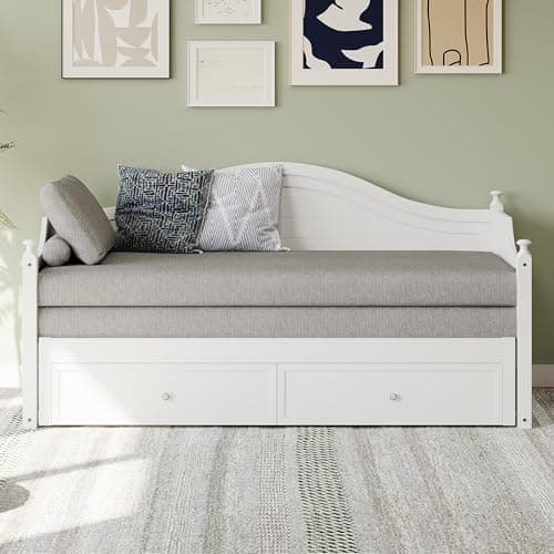 Merax Twin Size Extendable Wood Daybed with Storage, White