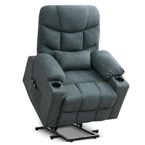Blue Grey Vibrating Heat Massage Recliner Chair with Cup Holder