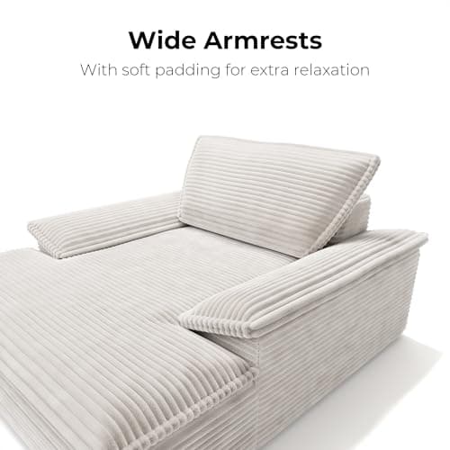 LIKIMIO Oversized Chaise Lounge Chair Sofa Bed - Plush Corduroy Upholstered Reading Chair, Cloud Couch for Living Room (Beige)