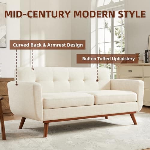 Kingfun 65.2" Loveseat Sofa, Mid Century Modern Beige