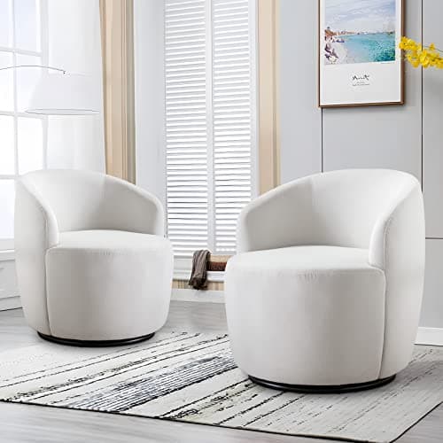 Antetek 2-Unit Small Club Swivel Barrel Chair, Blue Velvet Leisure Accent Sofa