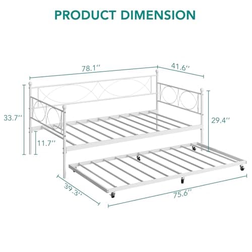 IDEALHOUSE Metal Twin Daybed with Trundle, Multi-Functional Bedroom and Living Room Sofa Bed