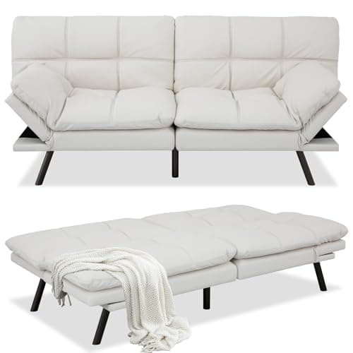 MUUEGM Light Gray Linen Reversible Splitback Recliner Loveseat 71" Futon Couch