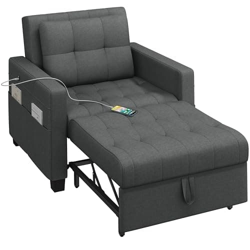 Yaheetech Dark Gray Convertible Sofa Bed with Adjustable Backrest & Charging Ports