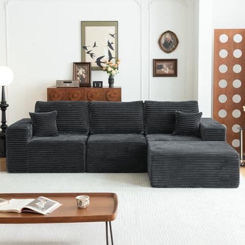 108" L-Shaped Cloud Couch, Grey, No Assembly Required