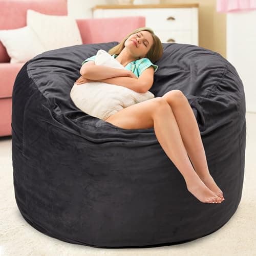 Grey 6FT Memory Foam Bean Bag Chair with Pocket & Handle