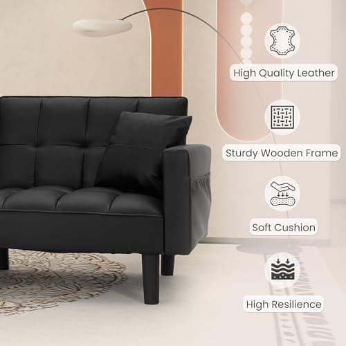 ECOTOUGE Convertible Futon Couch, Adjustable Back, Black