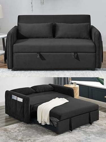 Modern Velvet 3-in-1 Sleeper Sofa Bed Love Seat with Reclining Backrest, Pillows, Pockets for Living Room Apartment