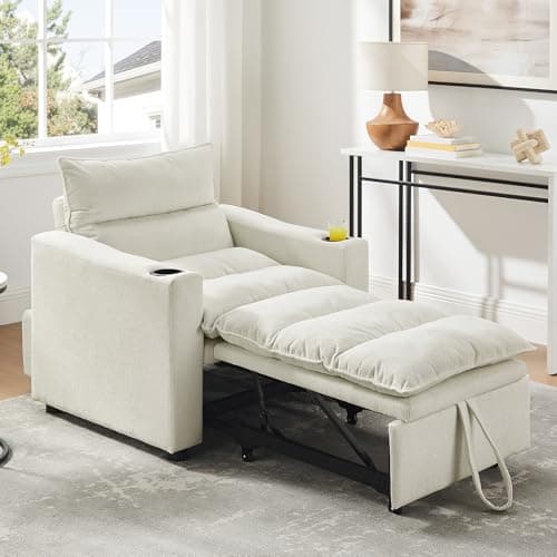 Beige 36-Inch 3-in-1 Pull Out Couch Sofa Bed with Velvet Backrest