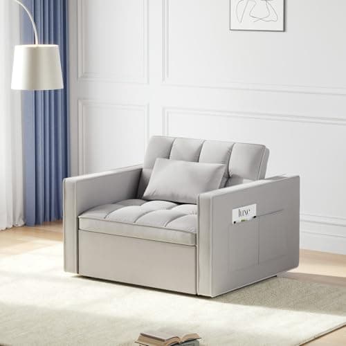 Avenco 3-in-1 Sleeper Sofa Chair Bed, 3-Level Adjust, Velvet Fabric, Grey