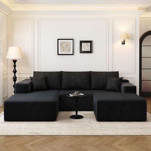 107.5" Cloud Modular Sectional with Ottoman, Black Left Facing Chaise (No Assembly Required)