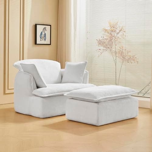 48" Beige Corduroy Chaise Lounge with Ottoman & Armrest for Small Spaces