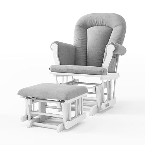Child Craft Cozy Glider Rocker & Ottoman, Beige Cushion with Storage Pockets