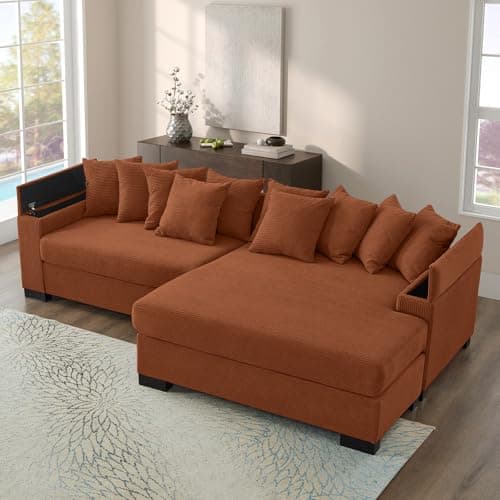 111-inch Modular L-Shaped Couch with Chaise, Beige Cloud Corduroy Storage Sofa