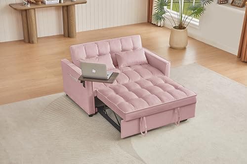 65" 3-in-1 Folding Sofa Bed, Chenille Fabric, 360° Swivel Table, Grey