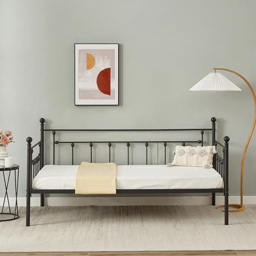 VECELO Heavy Duty Metal Daybed Frame, Twin Size with Headboard and Slats Support