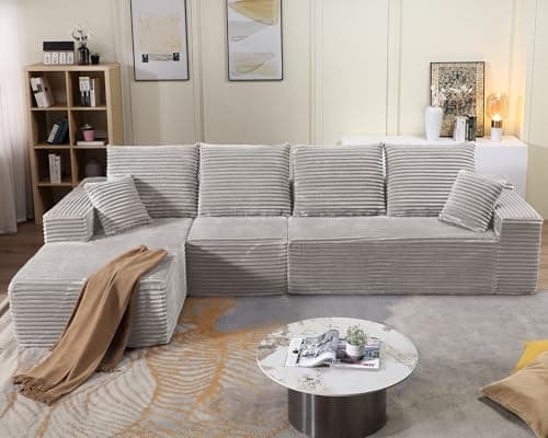 107" Modular Left Chaise Sectional Sofa, Modern Cloud Cushion, Black, No Assembly Required