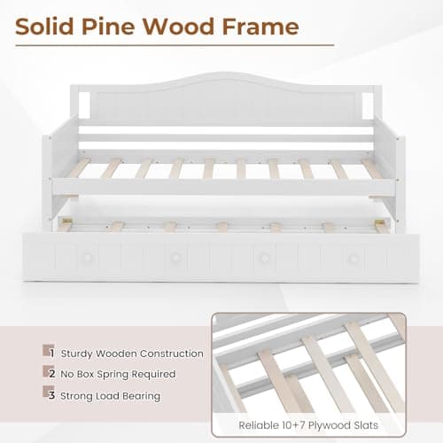 Giantex Twin Daybed with Trundle, Solid Wood Support, White Modern Bed