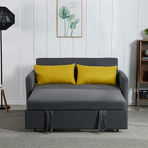 Antetek Convertible Sleeper Sofa Bed with 2 USB Port, 3 in 1 Modern Loveseat Couch with Pull-Out Bed, Small Love seat Sofa Bed with Adjustable Backrest & 2 Side Pockets (Grey)