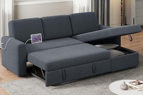 Yaheetech Dark Gray L-Shaped Sleeper Sofa with Chaise & Storage