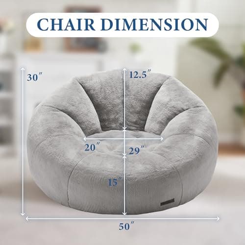 Hobestluk Large Grey Bean Bag Chair for Adults: Spacious and Comfortable for Reading or Relaxing