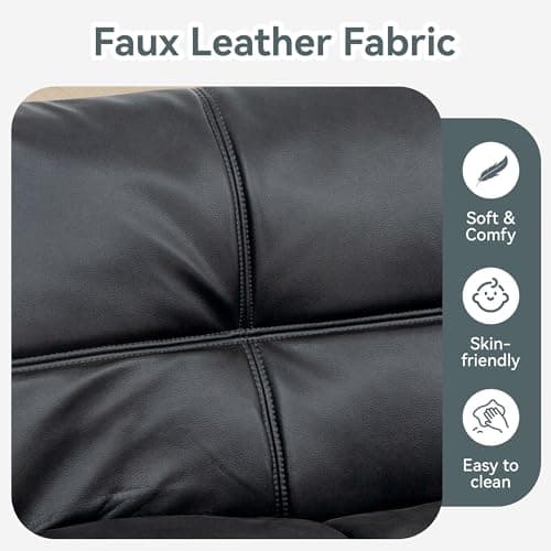 Black Faux Leather Futon Sofa Bed with Memory Foam & Adjustable Backrest