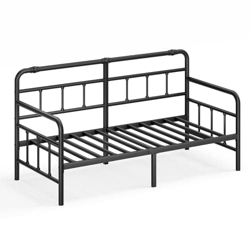 Metal Twin Bed Frame with Headboard - Heavy Duty Steel Slats, No Box Spring, Easy Assembly, Modern Design