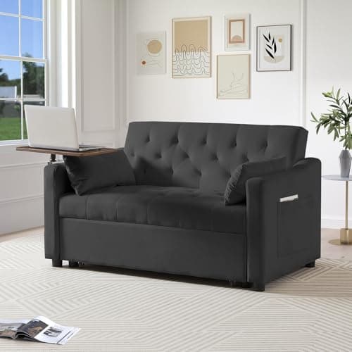 3-in-1 Loveseat Sleeper with 360° Rotating Table, Black