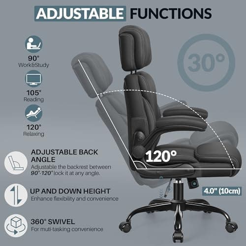 Ergonomic Big and Tall Office Chair with Retractable Headrest and Breathable Leather