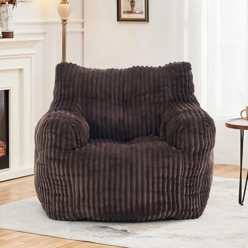 Hison Fluffy Bean Bag Chair with Armrests (White)