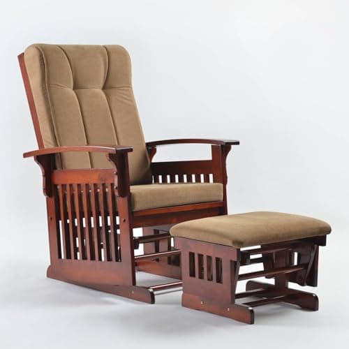 White Solid Hardwood Glider Rocking Chair with Ottoman