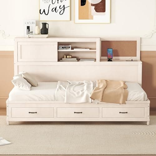 Upholstered Daybed with Trundle and Wood Slat Support, Gray