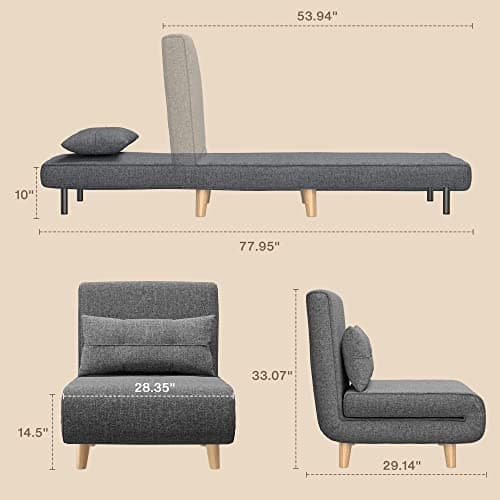 Aiho Adjustable 3-in-1 Sleeper Chair Bed, Dark Grey