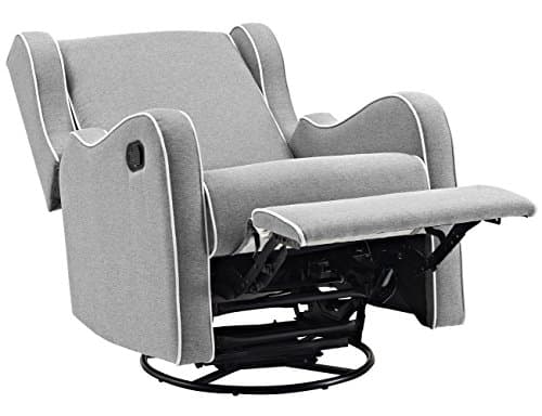 Gray Linen Rebecca Swivel Recliner with White Piping