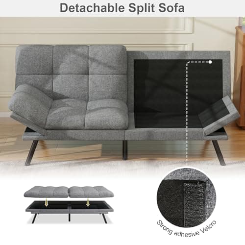 MUUEGM Light Gray Linen Reversible Splitback Recliner Loveseat 71" Futon Couch